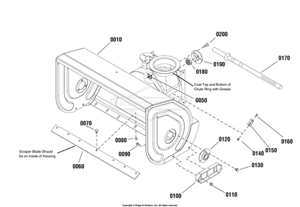 Auger Housing Group Diagram and Parts List for 1696159-00 (BP2132)(2012) Briggs and Stratton Snow Blower